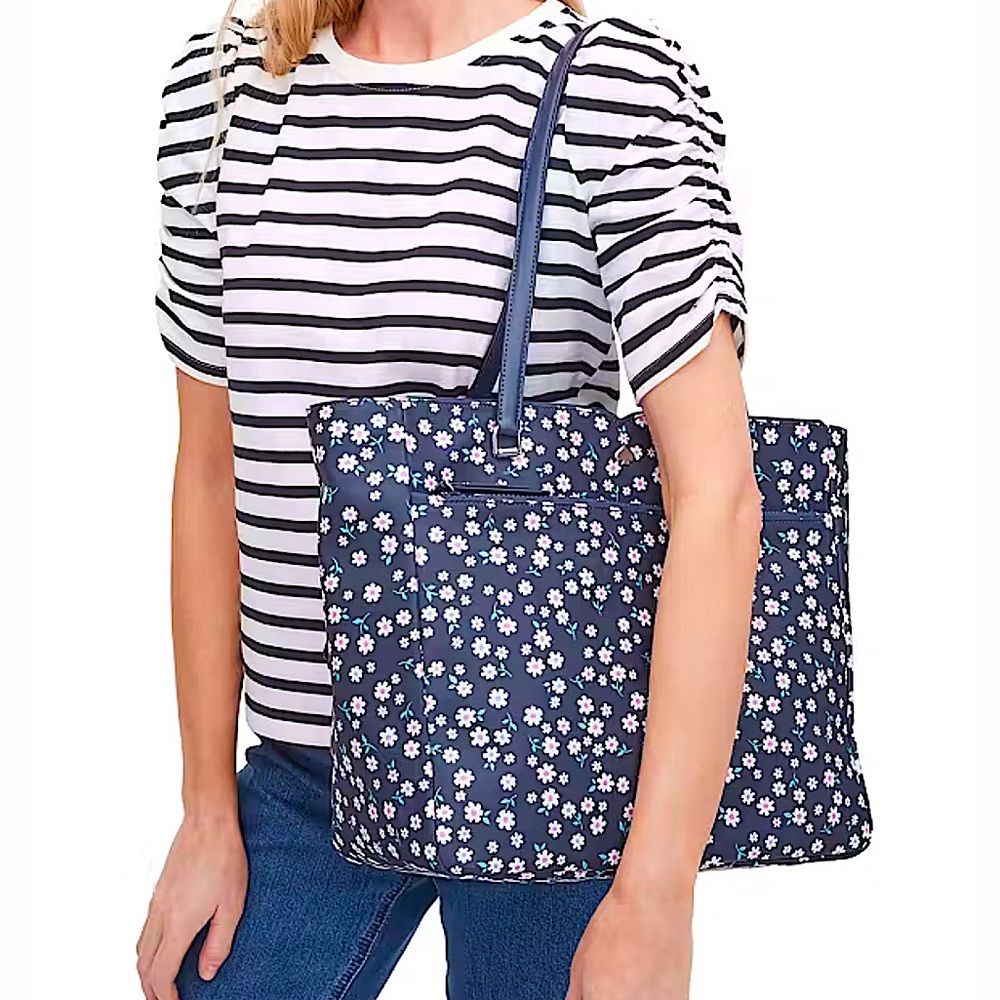 Kate Spade Jae Navy White Fleurette Floral Large Nylon Tote Bag NWOT - Picture 2 of 16